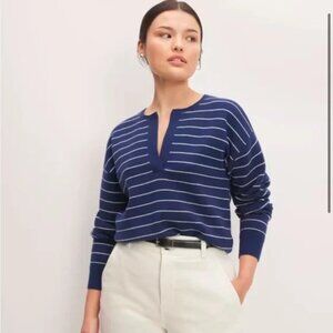Everlane Womens The Cotton-Merino Vintage Henley Bright Navy / Canvas Size S